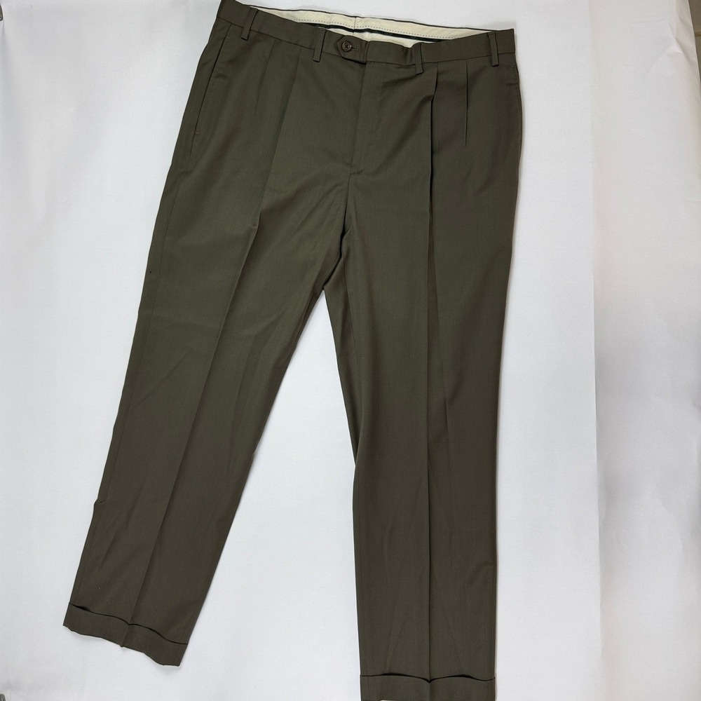 Vintage Ralph Lauren Mens Pleated Dress Pants Olive Brown Wool Cashmere 38x32